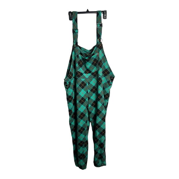 Shinesty Green & Black FrenchTerry Cloth Plaid‎ Overalls Size XL 90s Vibes - Picture 1 of 15